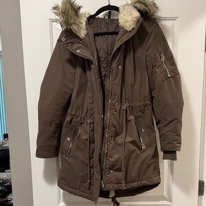 H&M Brown Parka with Faux Fur Hood